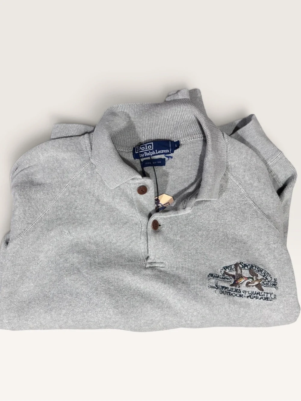 Polo Ralph Lauren Sportsman Pullover Sweatshirt Gray Embroidered Ducks L - Picture 6 of 7